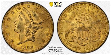 1898 $20 AU58
