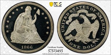 1866 $1 Motto PR65+ DCAM