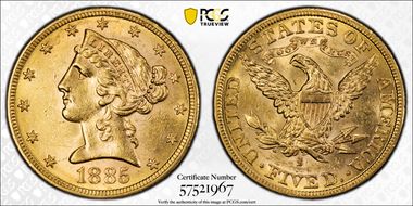 1885-S $5 MS62