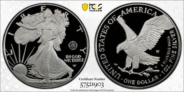 2025-W $1 Silver Eagle w/ U.S. Army Privy 250th Anniversary First Strike PR70DCAM