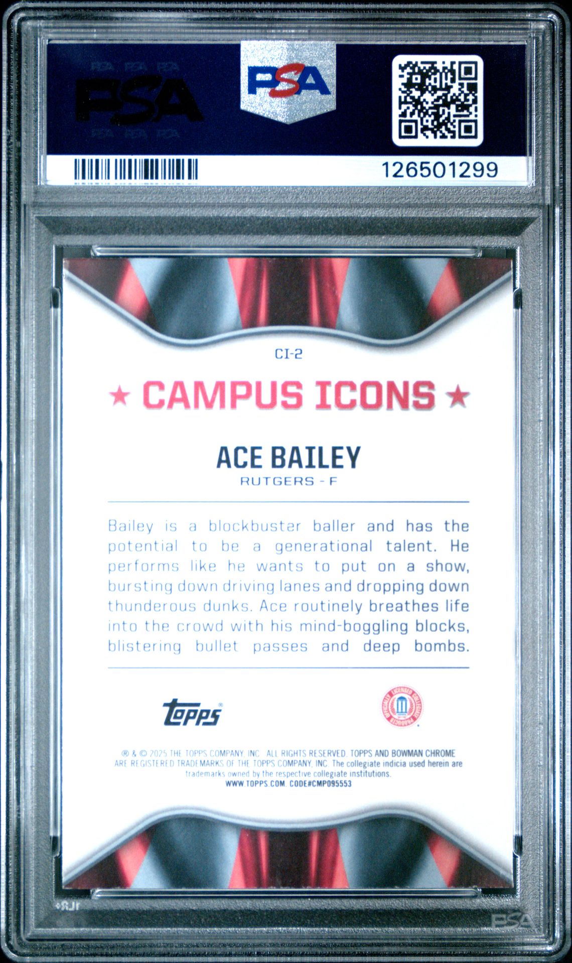 2024 Bowman Chrome University Campus Icons Ace Bailey #Ci2 Mint 9 back