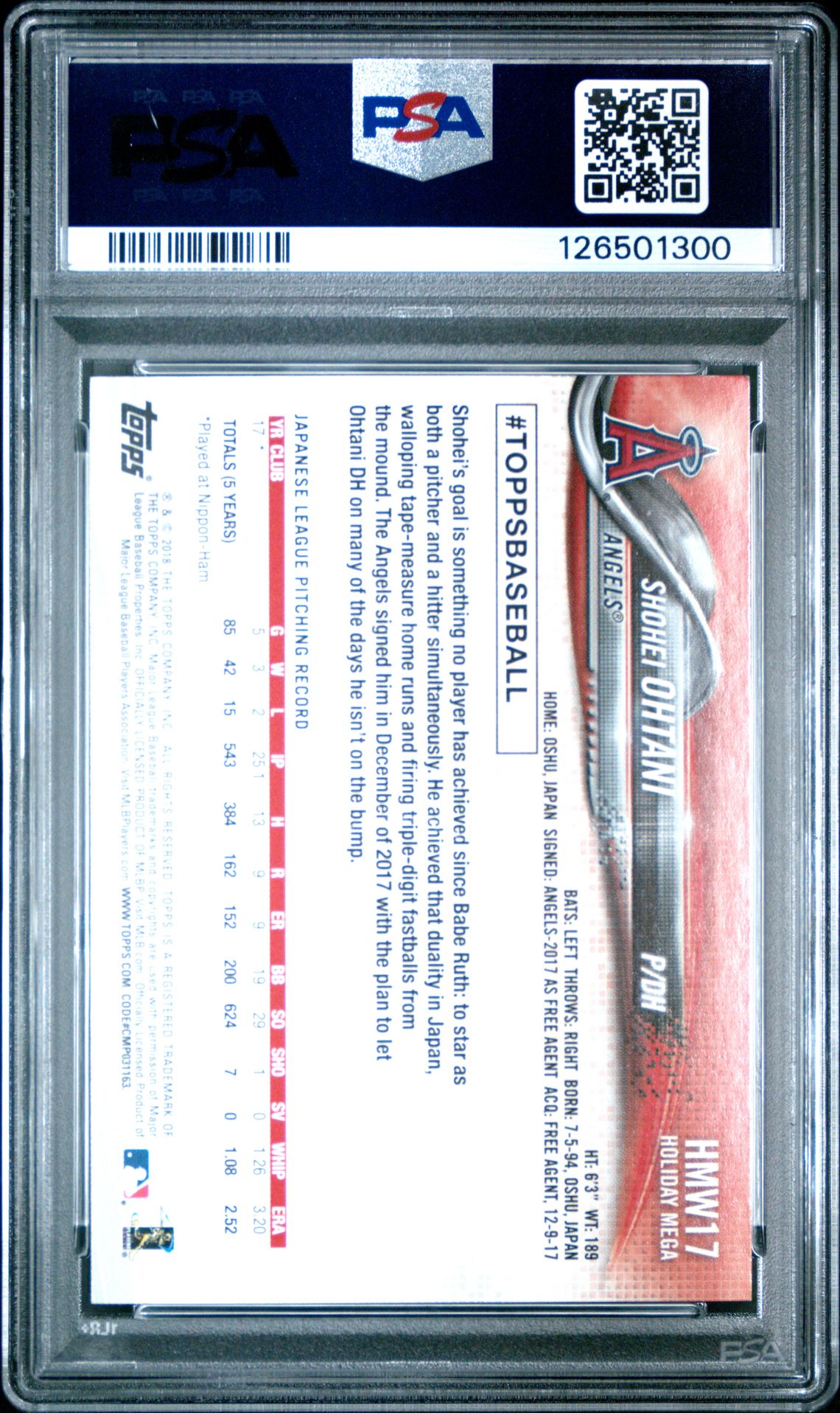 2018 Topps Holiday Shohei Ohtani #17 Mint 9 back