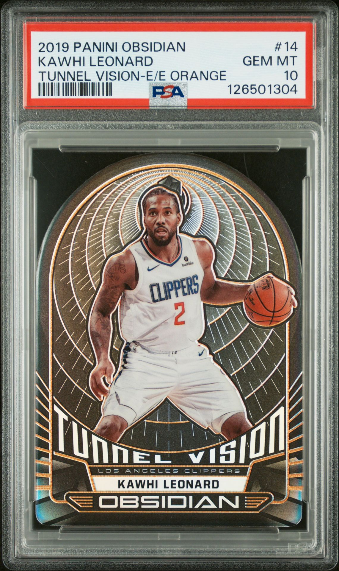 2019 Panini Obsidian Tunnel Vision Kawhi Leonard #14 (Tunnel Vision-E/E Orange) Gem Mt 10 front