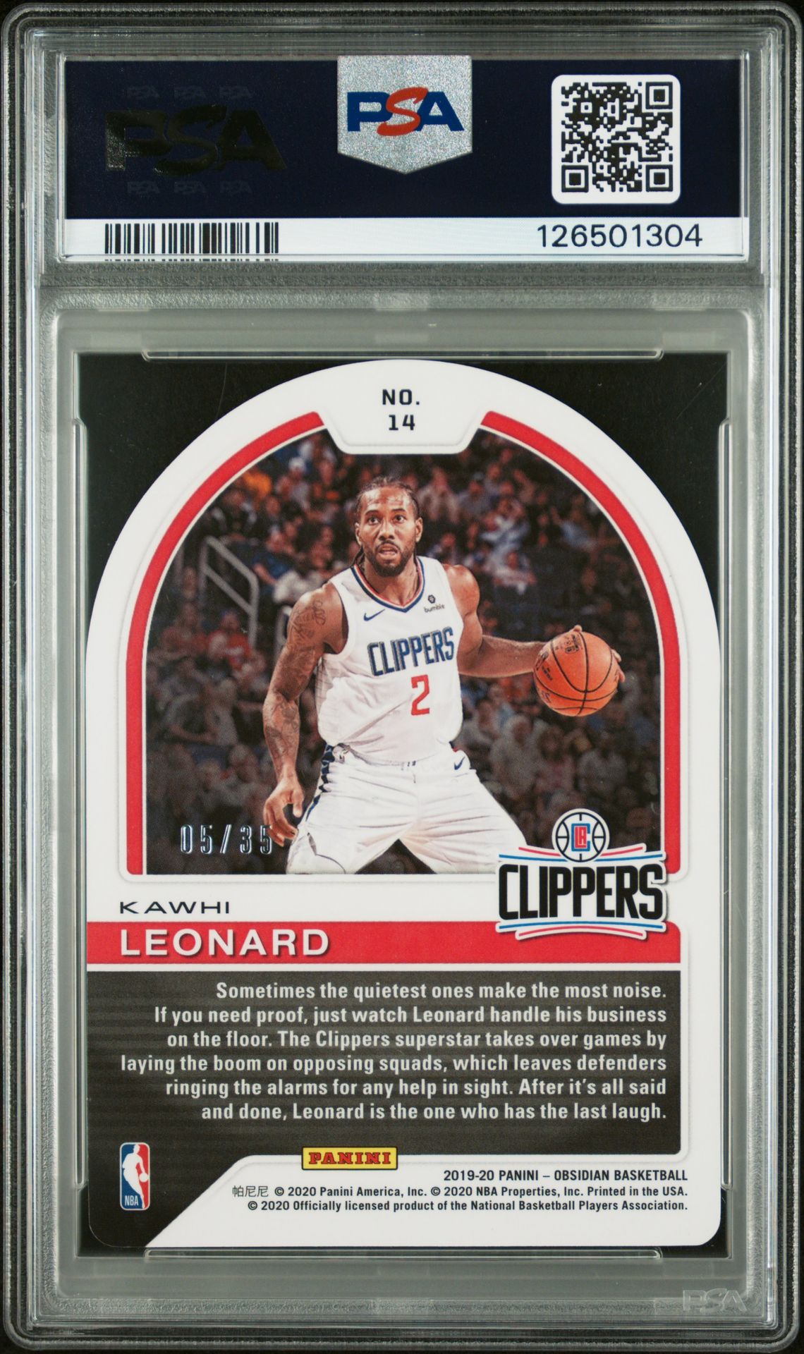 2019 Panini Obsidian Tunnel Vision Kawhi Leonard #14 (Tunnel Vision-E/E Orange) Gem Mt 10 back