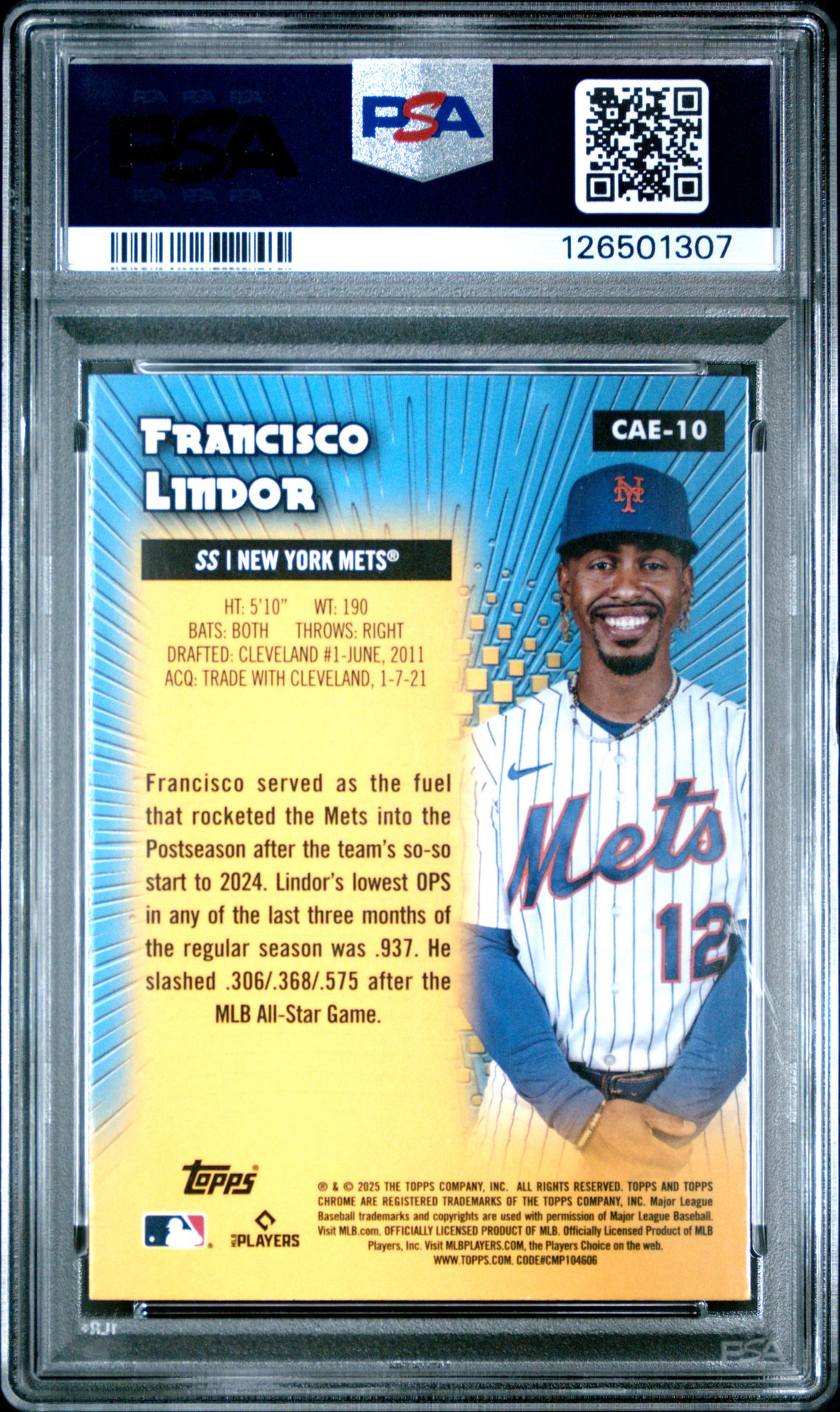 2025 Topps Chrome All Etch Francisco Lindor #Cae10 Gem Mt 10 back