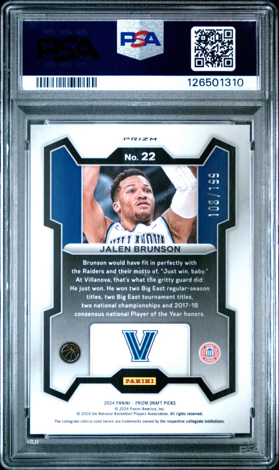 2024 Panini Prizm Draft Picks Jalen Brunson #22 (Blue Prizm) Gem Mt 10 back