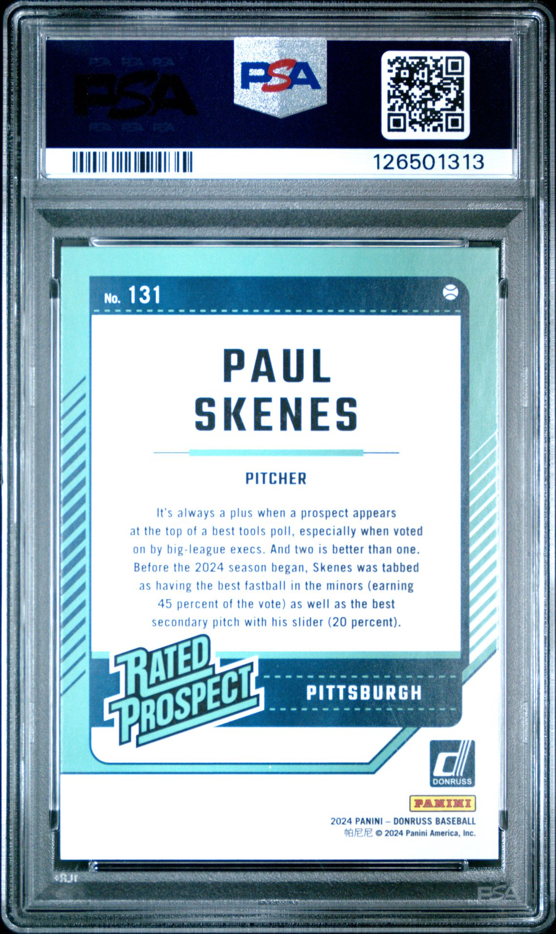 2024 Panini Donruss Paul Skenes #131 Mint 9 back