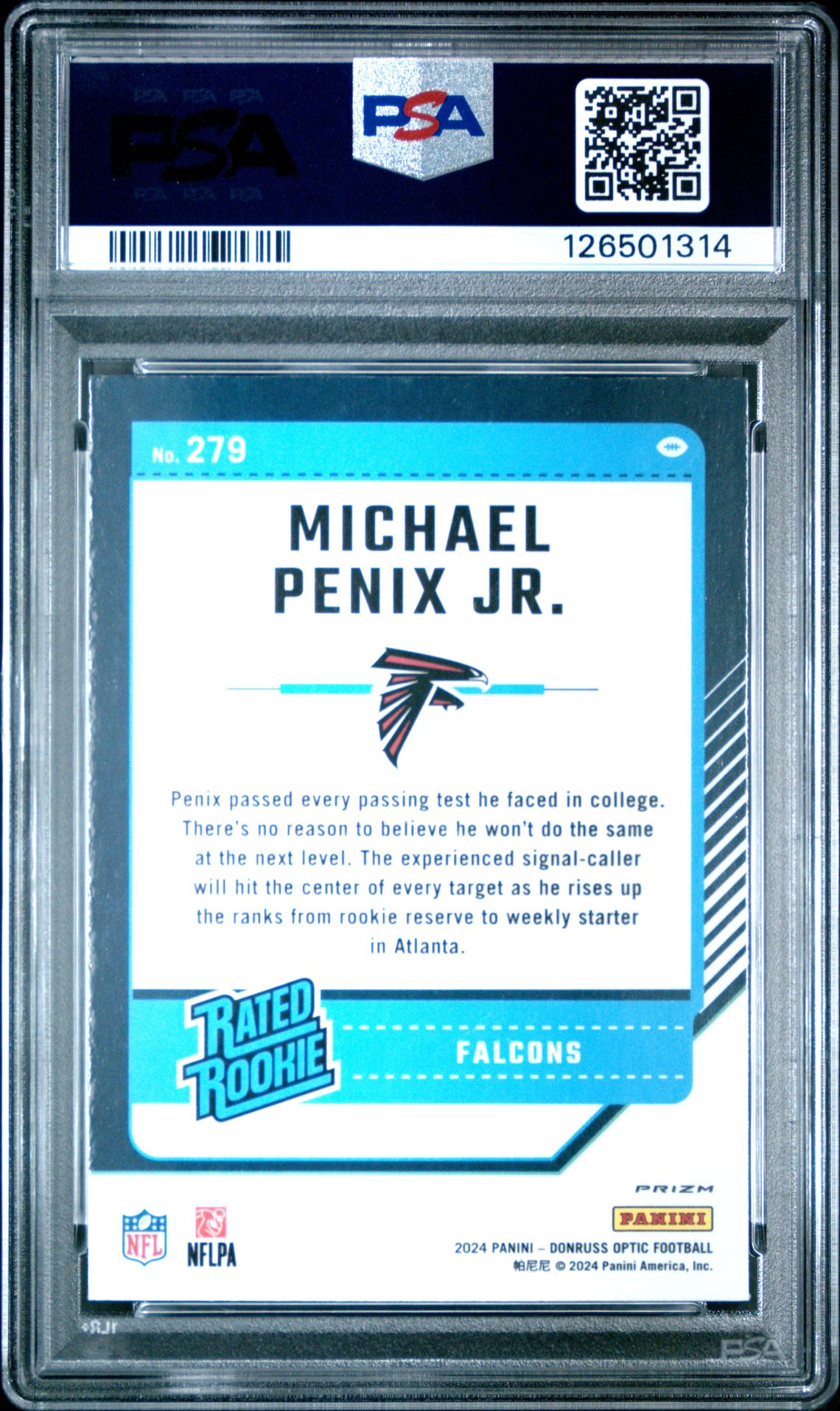 2024 Panini Donruss Optic Michael Penix Jr. #279 (Purple Shock) Gem Mt 10 back