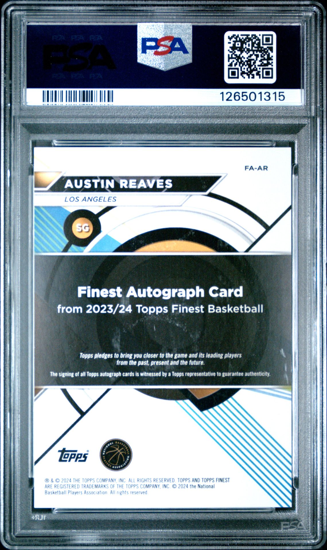 2023 Topps Finest Finest Autographs Austin Reaves #Ar (Finest Auto-Blue Geometric) Gem Mt 10 back