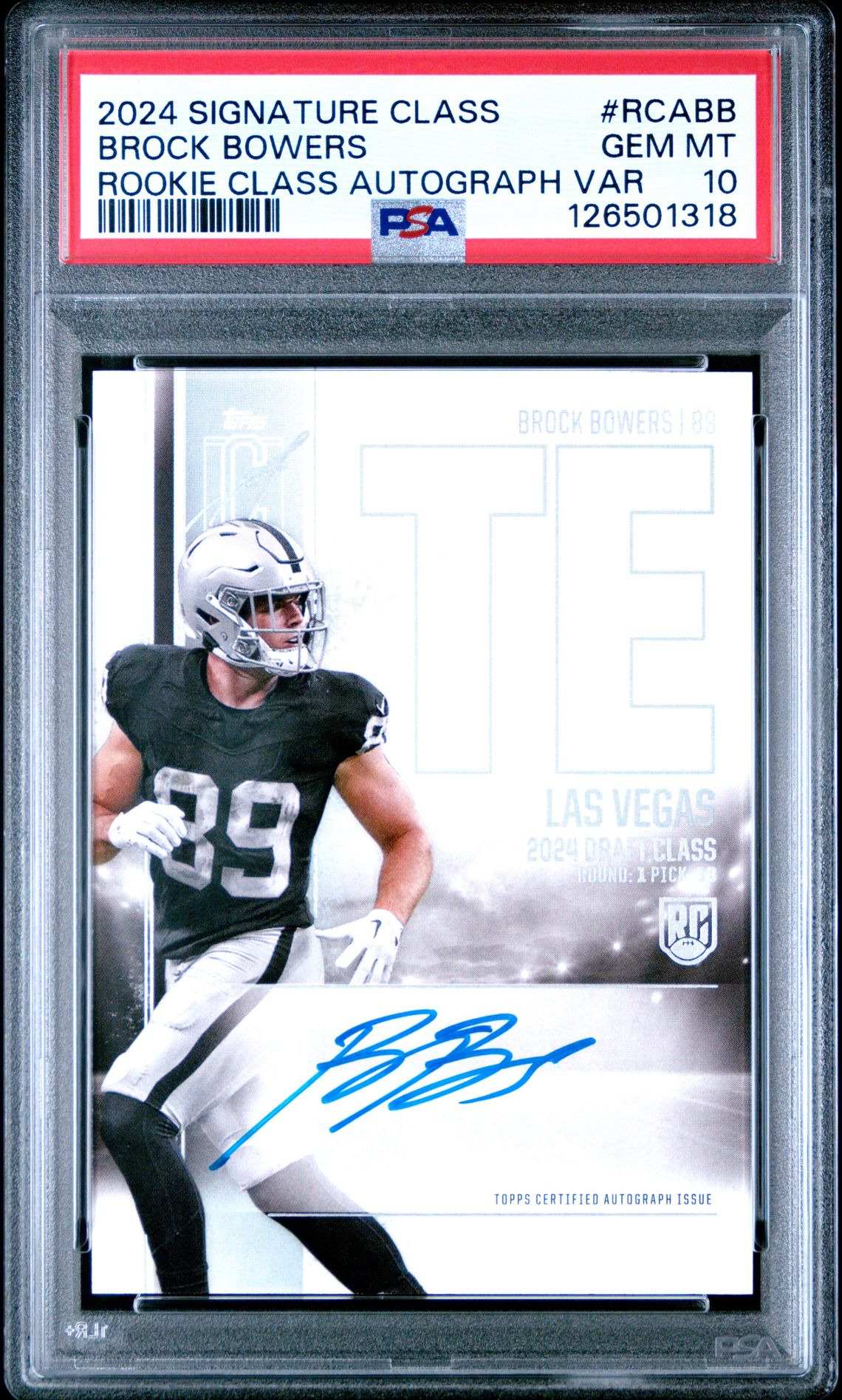 2024 Topps Signature Class Rookie Class Autograph Variation Brock Bowers #Rcabb (Rookie Class Autograph Var) Gem Mt 10 front