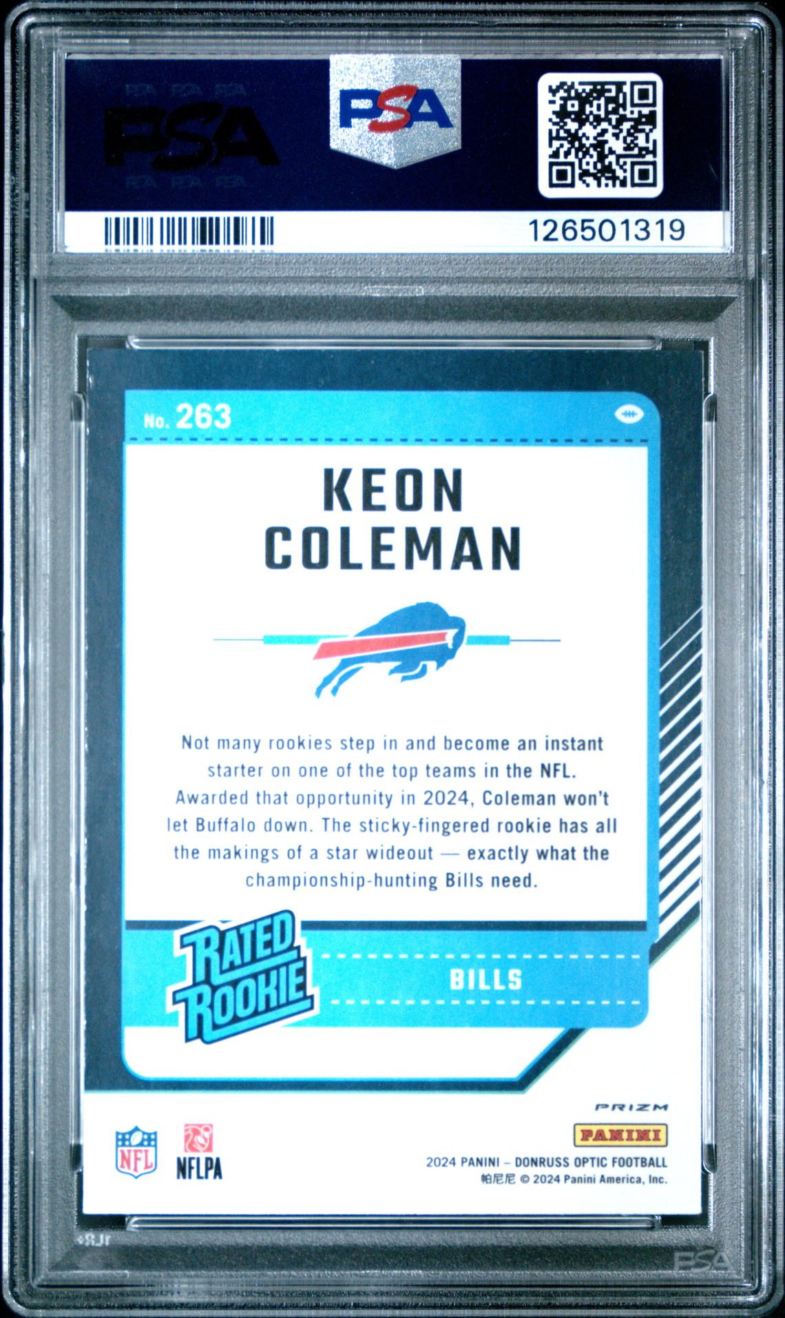 2024 Panini Donruss Optic Keon Coleman #263 (Holo) Gem Mt 10 back