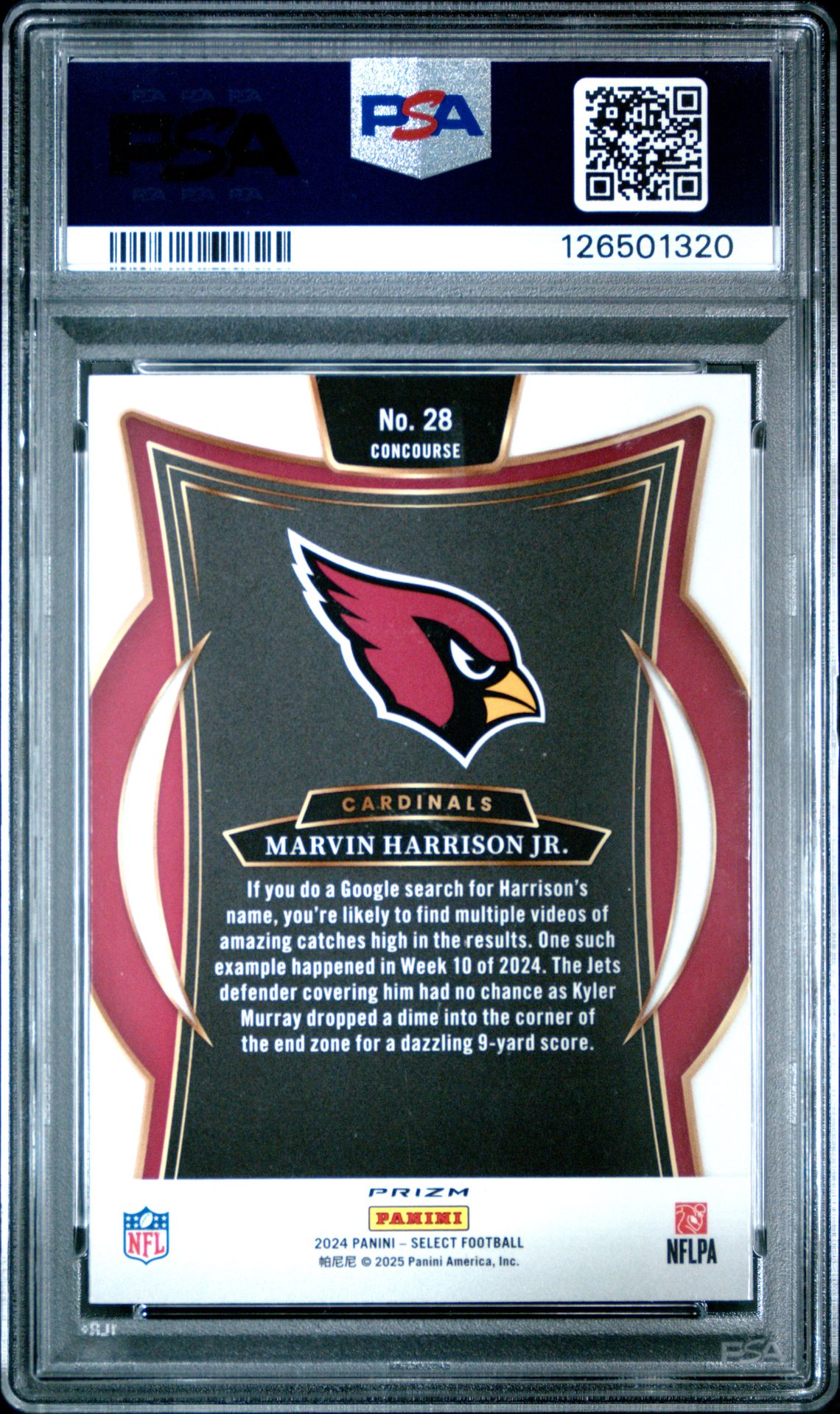 2024 Panini Select Marvin Harrison Jr. #28 (Red & Blue Shock) Mint 9 back