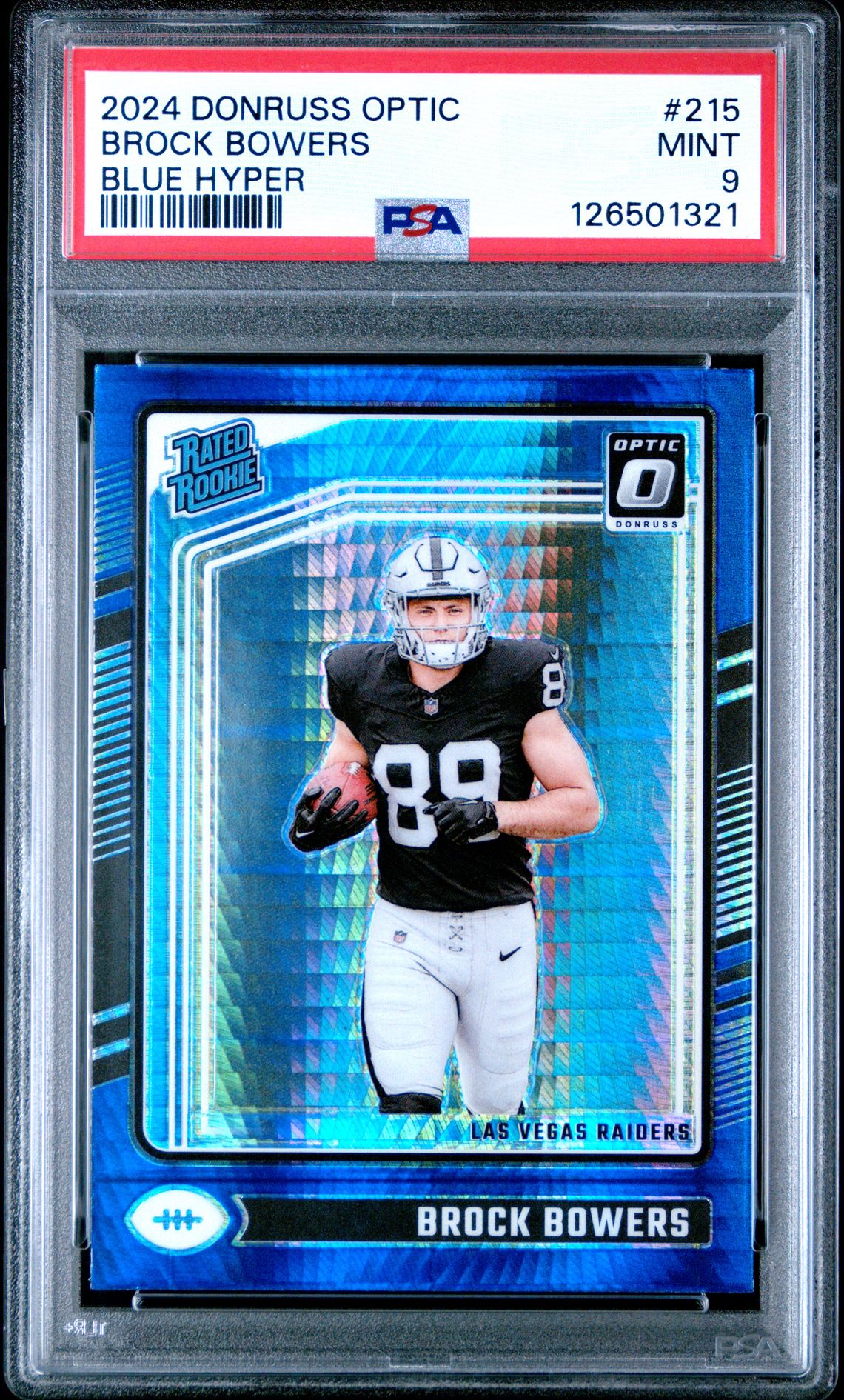 2024 Panini Donruss Optic Brock Bowers #215 (Blue Hyper) Mint 9 front