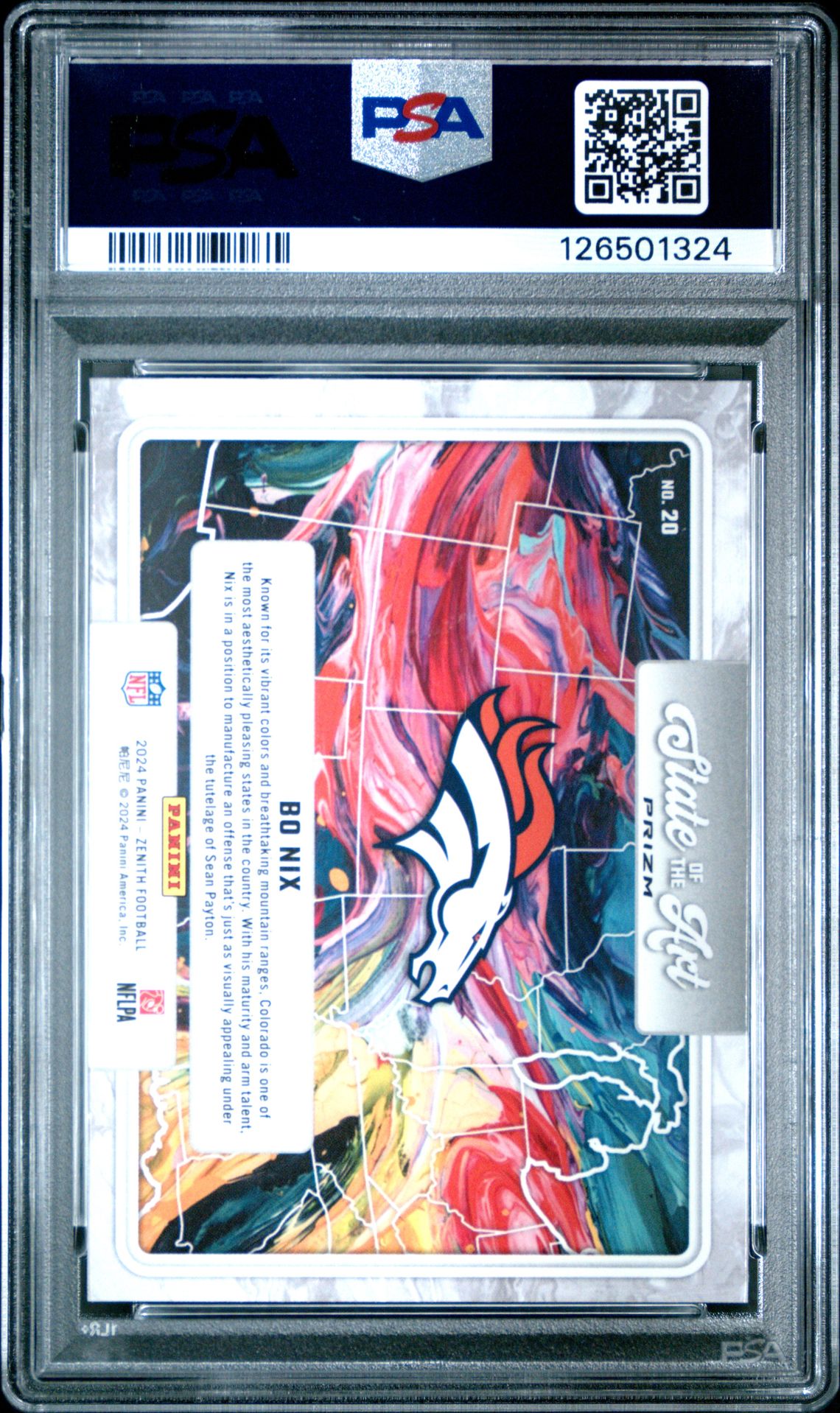 2024 Panini Zenith State Of The Art Bo Nix #20 (State Of The Art-Orange) Gem Mt 10 back