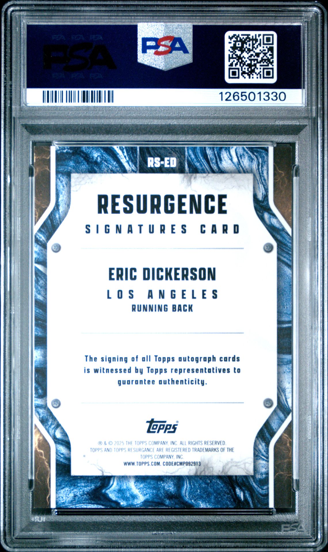 2024 Topps Resurgence Resurgence Signatures Eric Dickerson #Rsed (Rs-Lime Green Power Surge) Mint 9 back