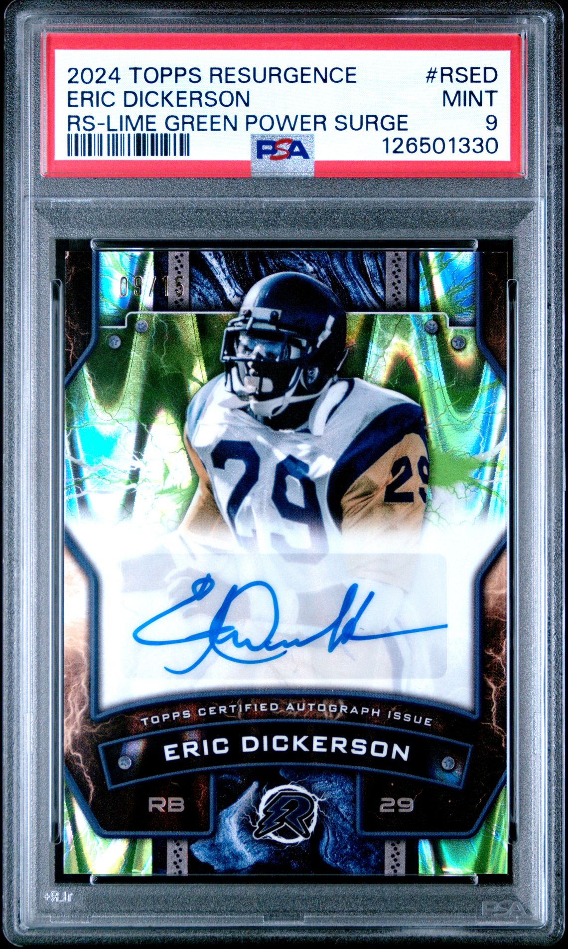 2024 Topps Resurgence Resurgence Signatures Eric Dickerson #Rsed (Rs-Lime Green Power Surge) Mint 9 front