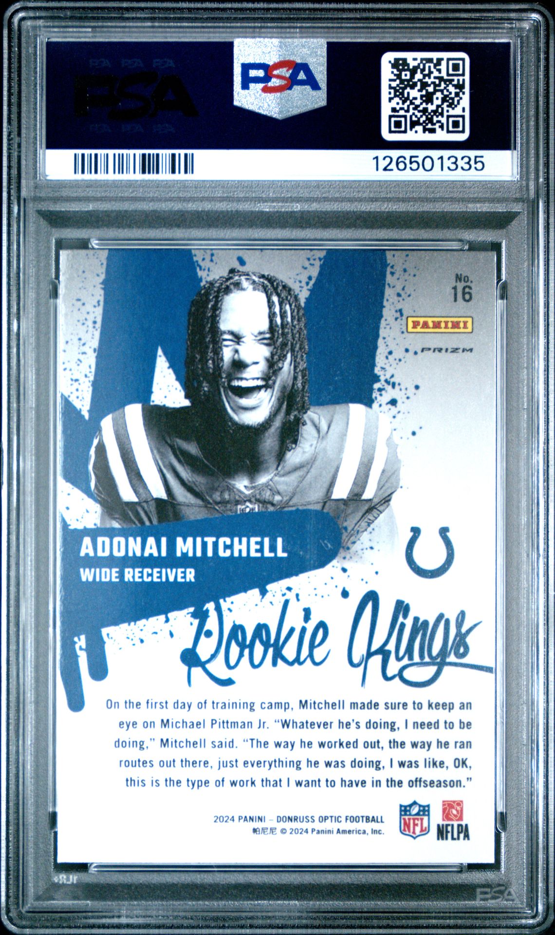 2024 Panini Donruss Optic Rookie Kings Adonai Mitchell #16 Gem Mt 10 back