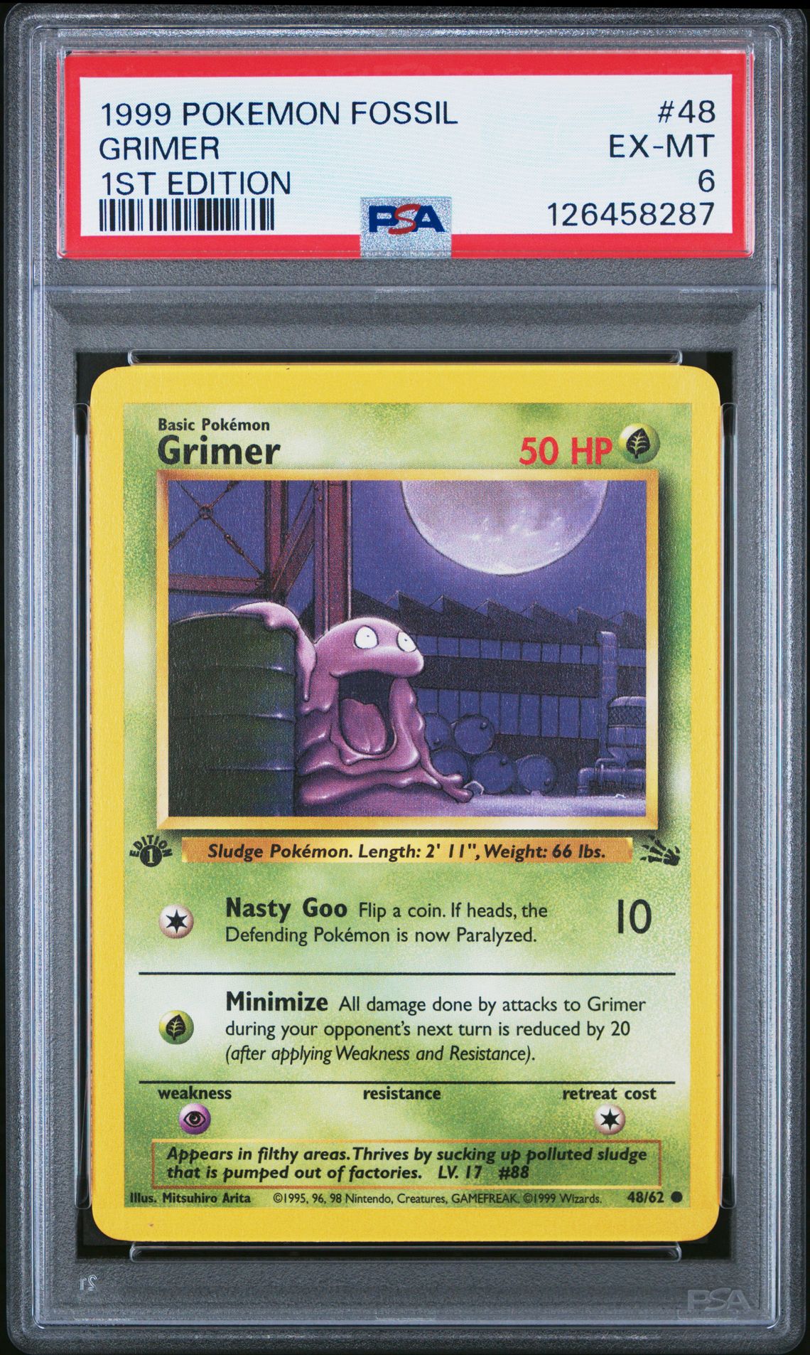 1999 Pokemon Fossil Grimer #48 (1St Edition) Ex-Mt 6 front