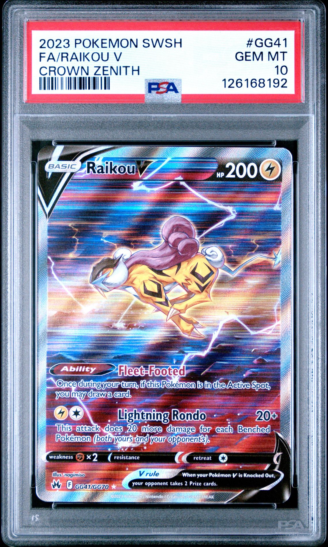 2023 Pokemon Sword And Shield Crown Zenith Fa/Raikou V #Gg41 (Crown Zenith) Gem Mt 10 front