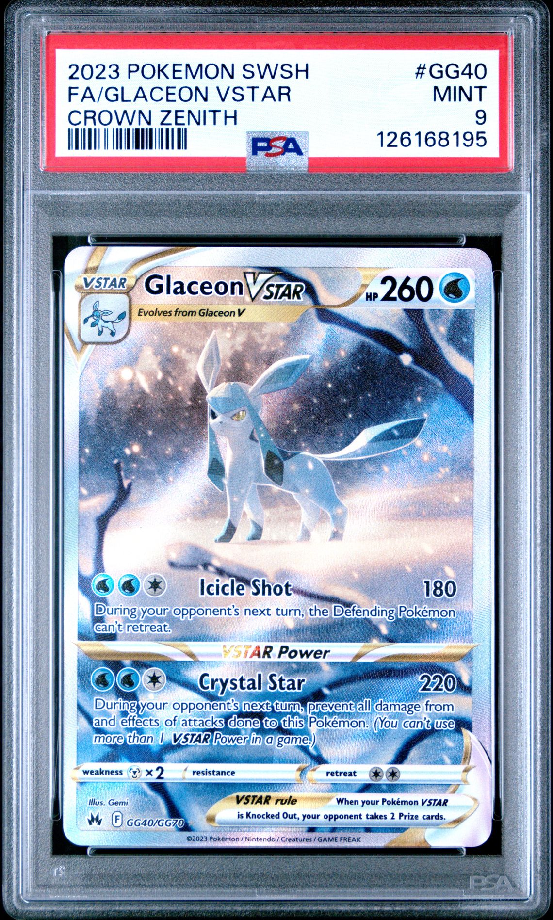 2023 Pokemon Sword And Shield Crown Zenith Fa/Glaceon Vstar #Gg40 (Crown Zenith) Mint 9 front