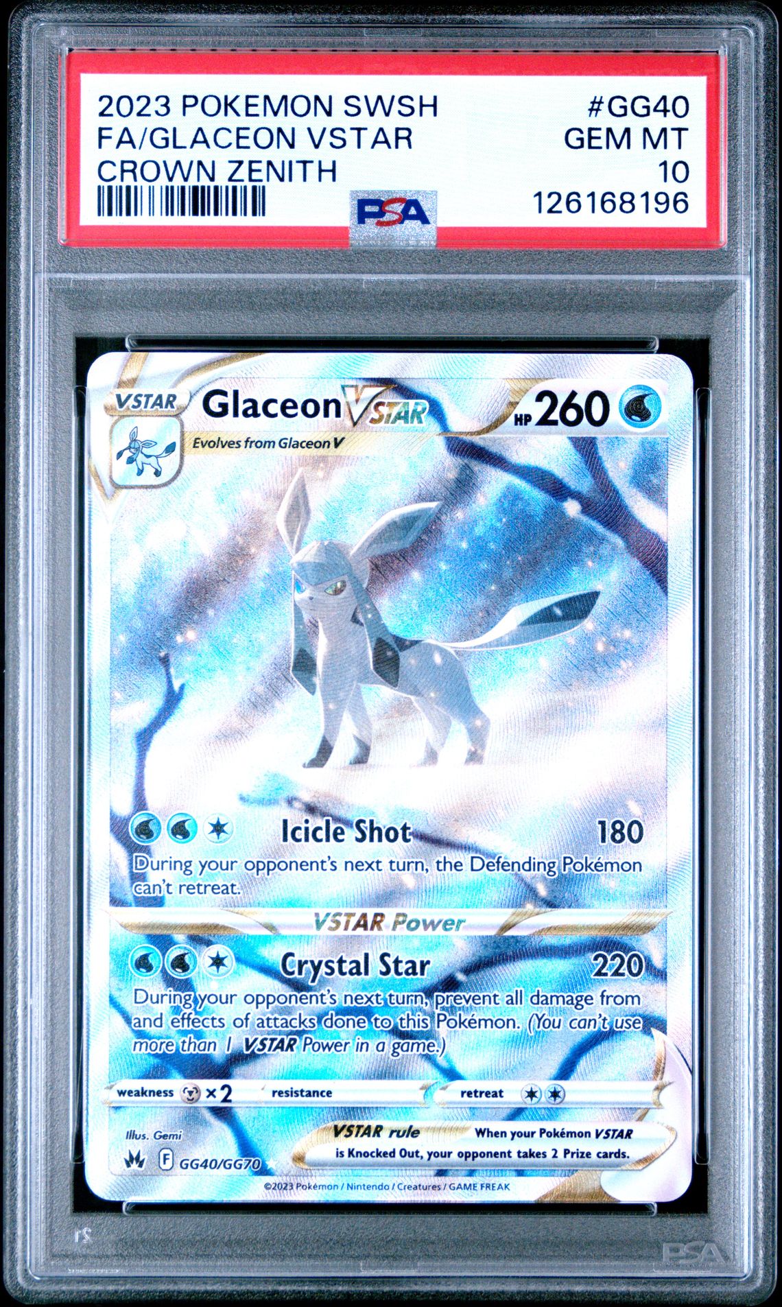 2023 Pokemon Sword And Shield Crown Zenith Fa/Glaceon Vstar #Gg40 (Crown Zenith) Gem Mt 10 front