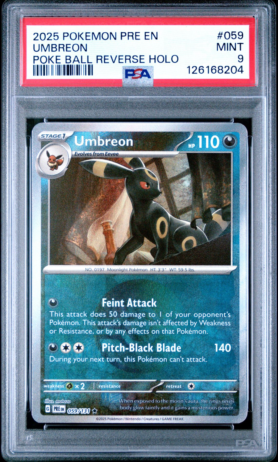 2025 Pokemon Pre En-Prismatic Evolutions Umbreon #059 (Poke Ball Reverse Holo) Mint 9 front