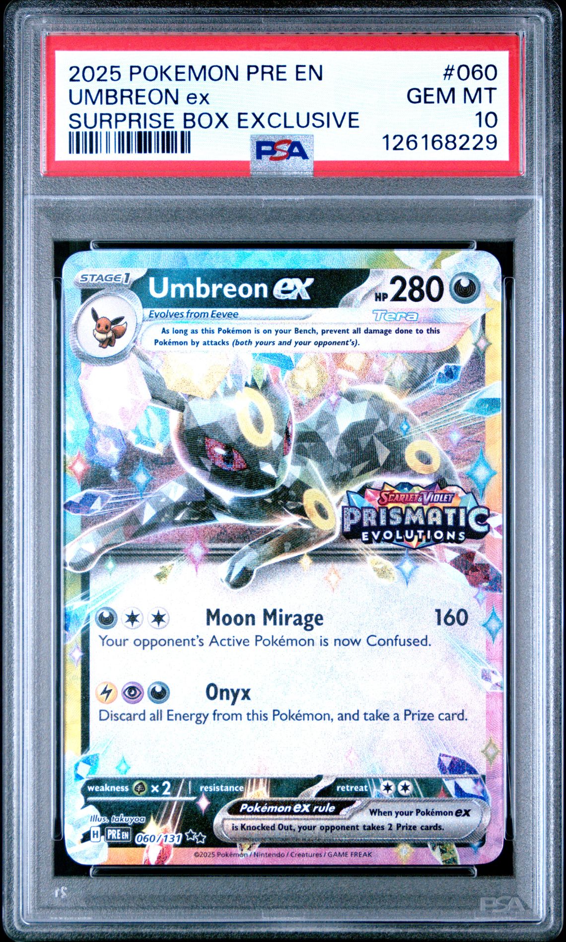 2025 Pokemon Pre En-Prismatic Evolutions Umbreon Ex #060 (Surprise Box Exclusive) Gem Mt 10 front