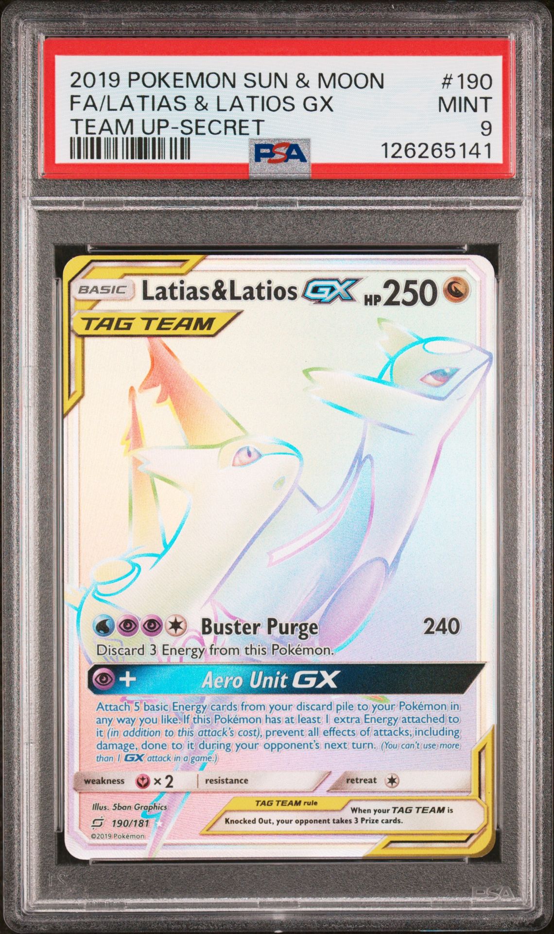 2019 Pokemon Sun & Moon Team Up Fa/Latias & Latios Gx #190 (Team Up-Secret) Mint 9 front
