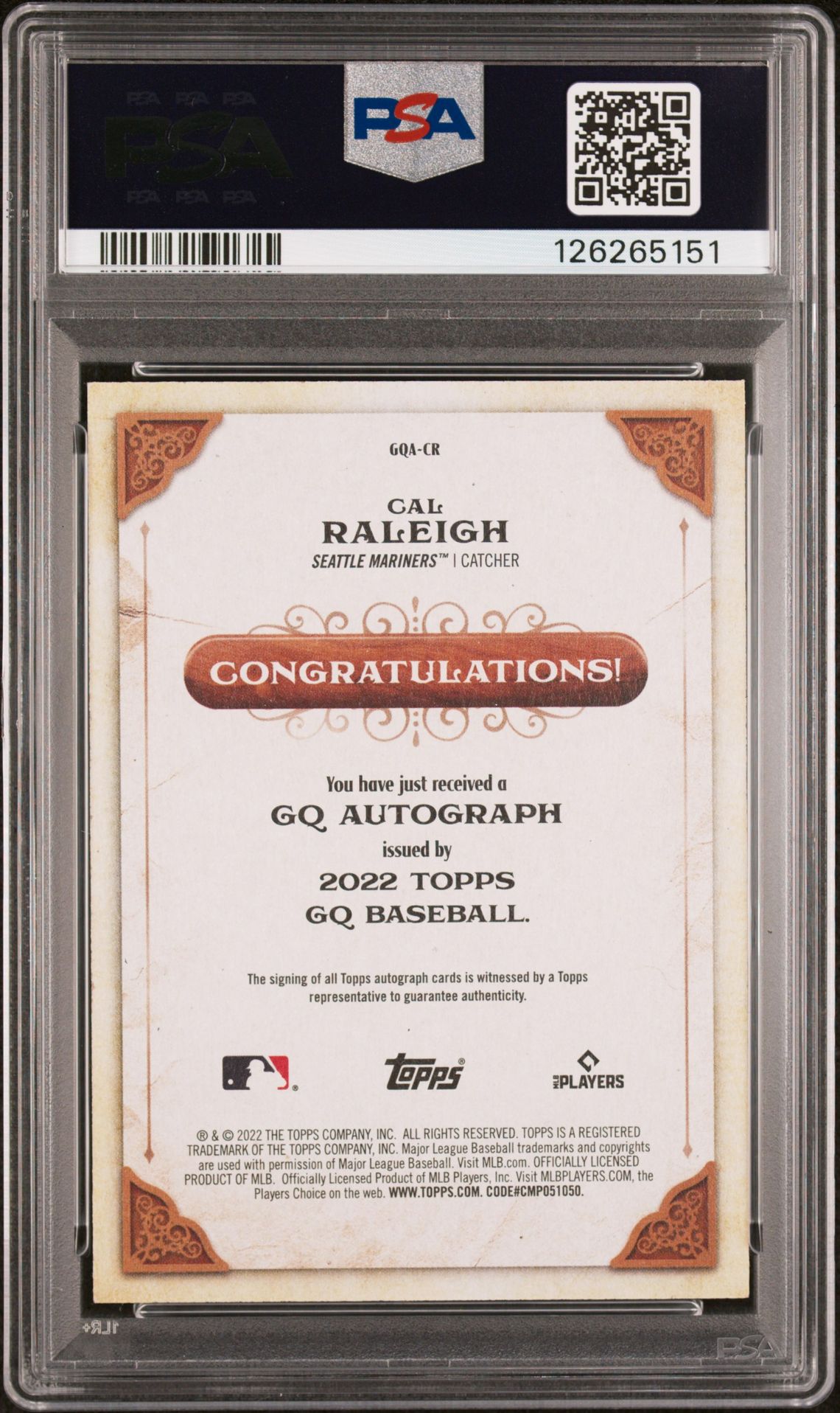 2022 Topps Gypsy Queen Autographs Cal Raleigh #Cr (Autograph) Gem Mt 10 back