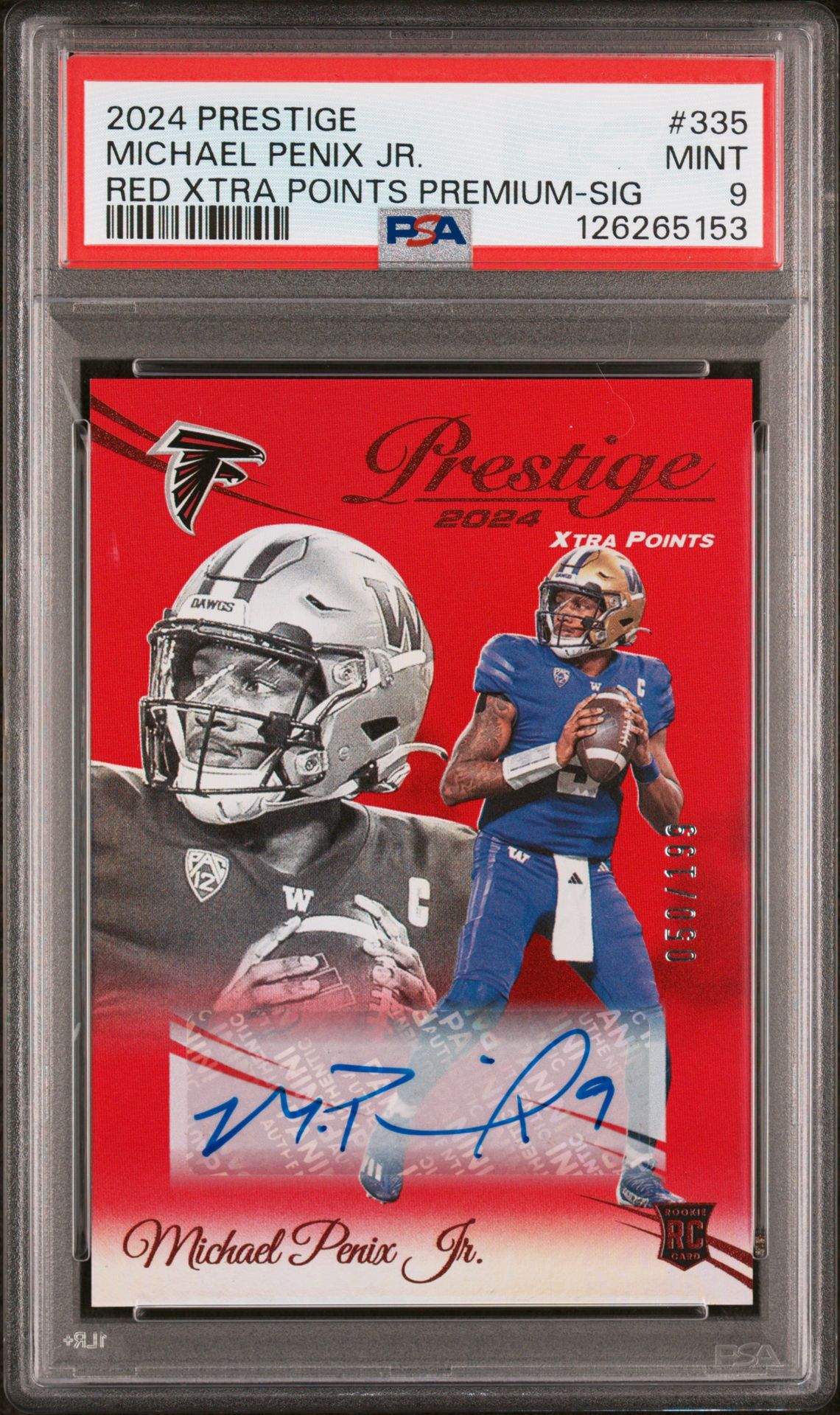 2024 Panini Prestige Michael Penix Jr. #335 (Red Xtra Points Premium-Sig) Mint 9 front