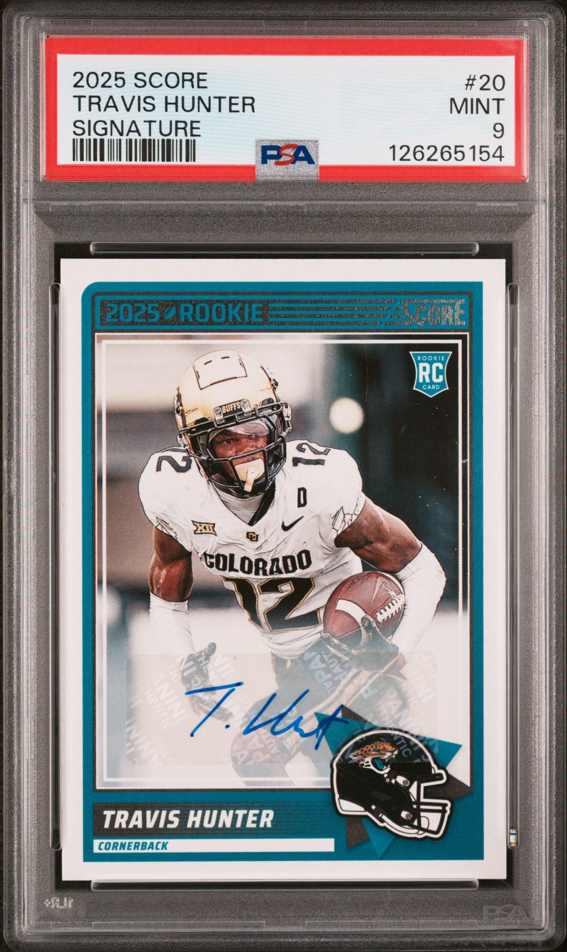 2025 Panini Score Travis Hunter #20 (Signature) Mint 9 front