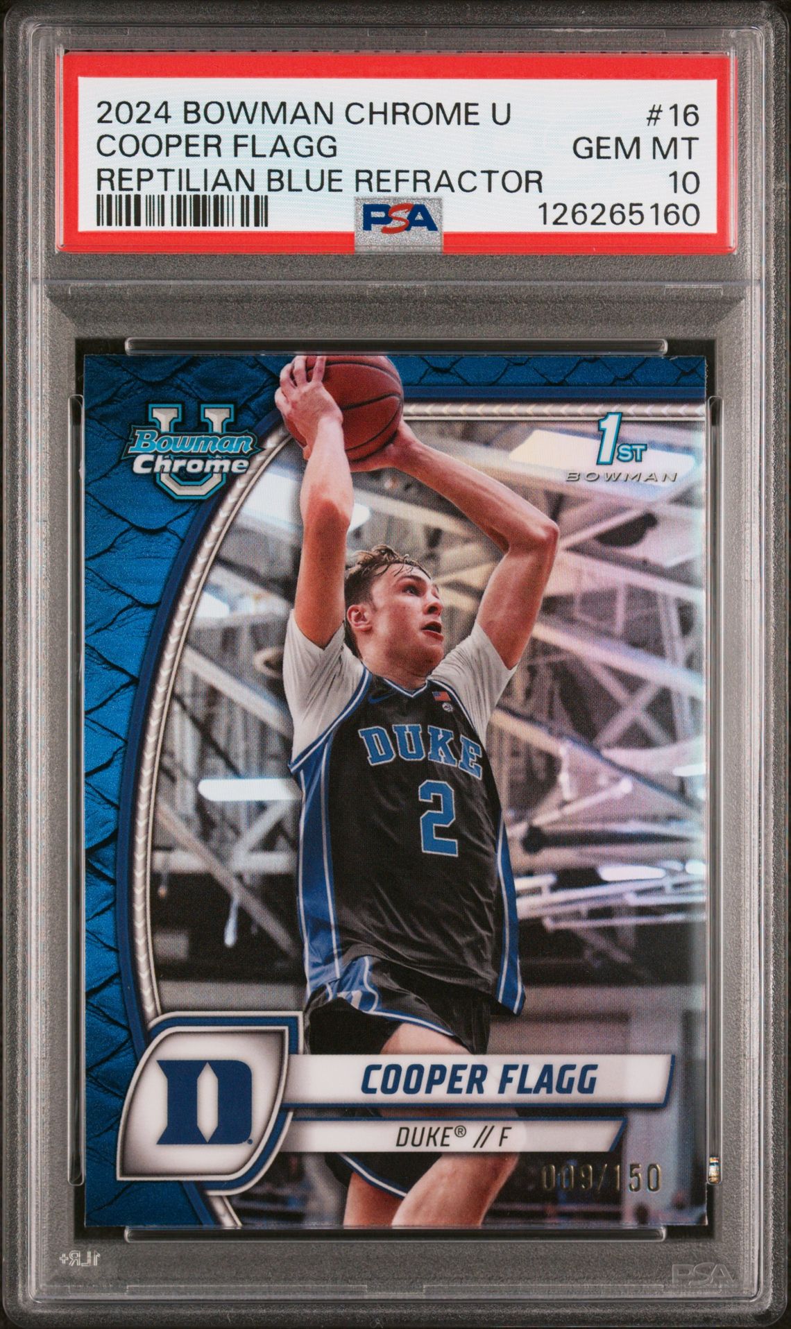 2024 Bowman Chrome University Cooper Flagg #16 (Reptilian Blue Refractor) Gem Mt 10 front