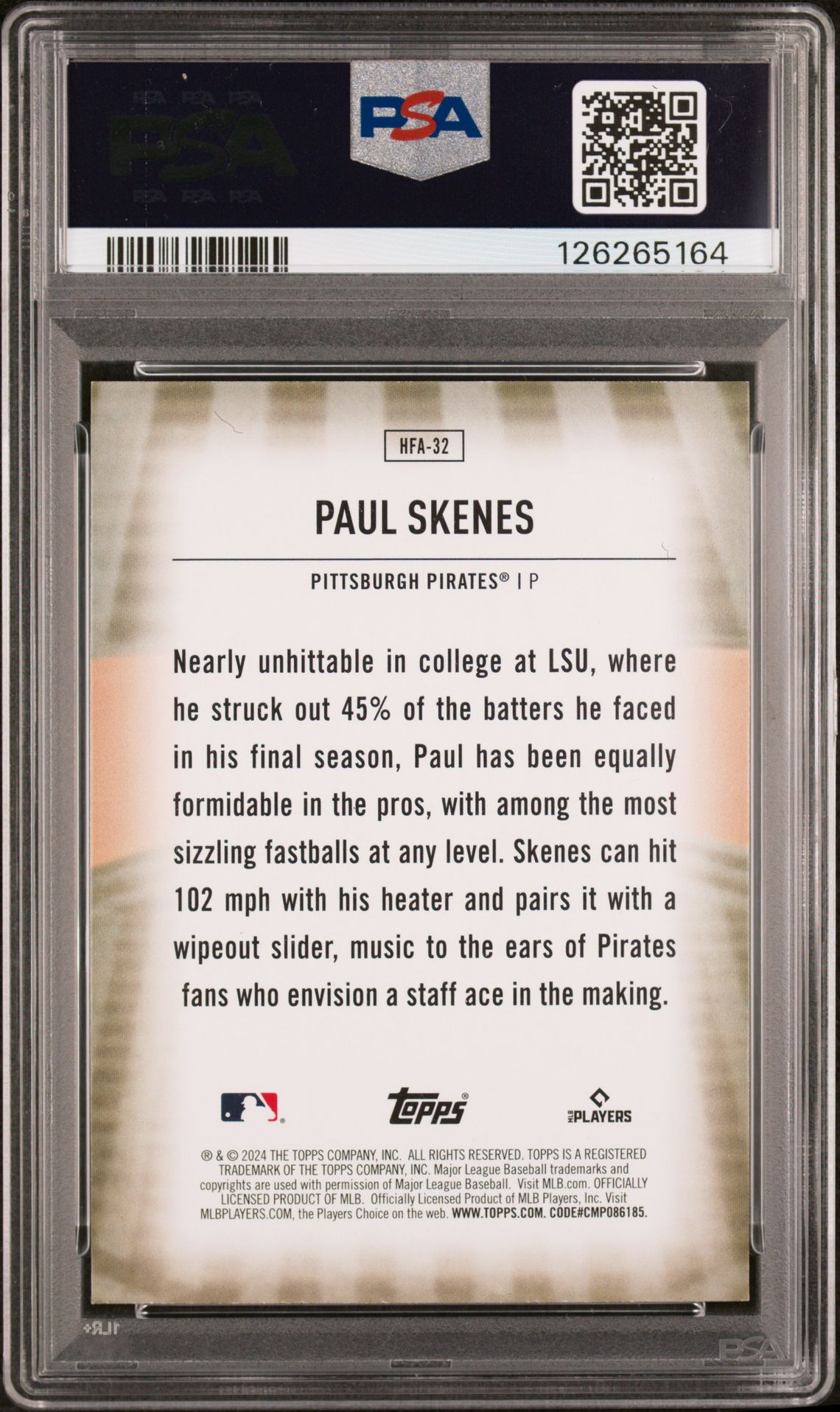 2024 Topps Home Field Advantage Paul Skenes #Hfa32 (Update) Mint 9 back