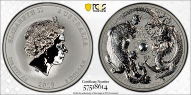 2018-P $1 Dragon & Tiger Ag MS69