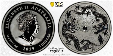2019-P $1 Double Dragon Ag MS69