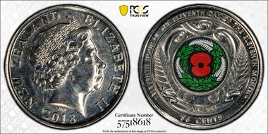 2018 50C Armistice Centenary Colorized MS65