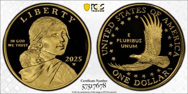 2025-W SAC$1 25th Anniversary .9999 Au First Strike PR69DCAM