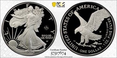 2025-W $1 Silver Eagle w/ Laser Privy First Strike PR70DCAM