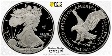2025-W $1 Silver Eagle w/ Laser Privy First Strike PR70DCAM