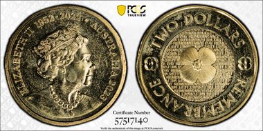 2023 $2 35th Ann $2 Coin Set Remembrance Poppy MS67