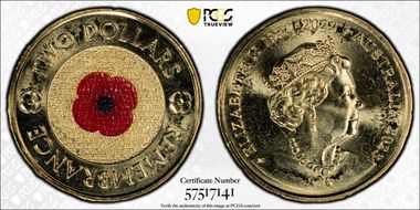 2023 $2 35th Ann $2 Coin Set Colorized Remembrance Red Poppy MS68