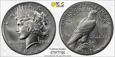 2025 $1 Peace Dollar MS70