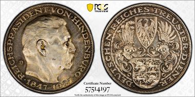 1927-D (5 Mk) Lg BAYER X-1  Ag SP64