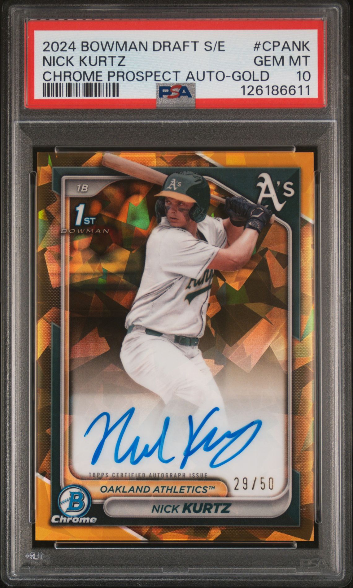 2024 Bowman Draft BOWMAN DRAFT SAPPHIRE EDITION CHROME SAPPHIRE PROSPECT AUTOGRAPHS CHROME PROSPECT AU-GREEN #CPANK Nick Kurtz front