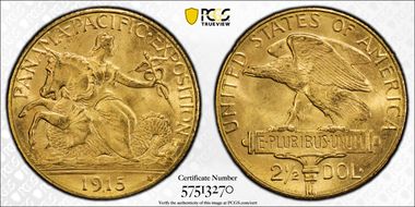 1915-S $2.50 Panama-Pacific MS66