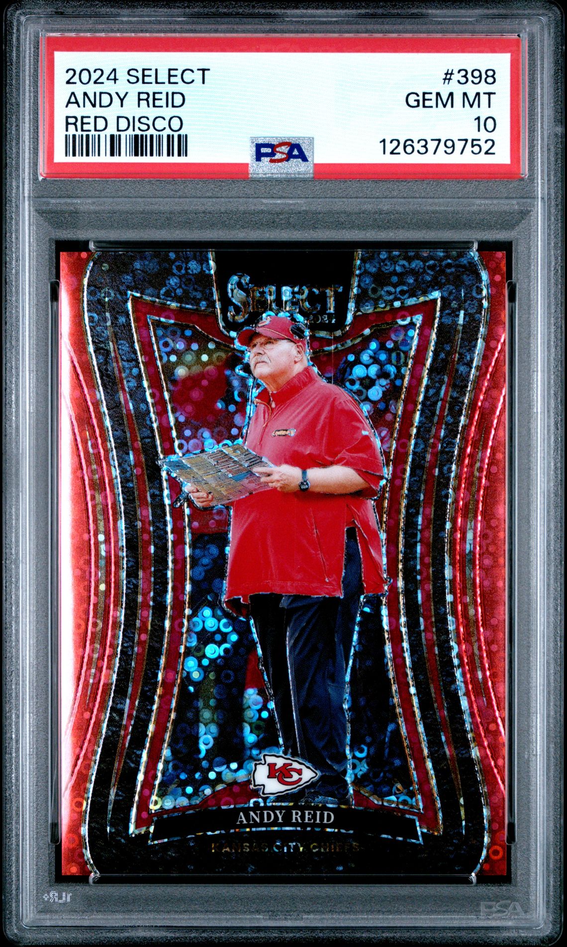 2024 Panini Select Andy Reid #398 (Red Disco) Gem Mt 10 front