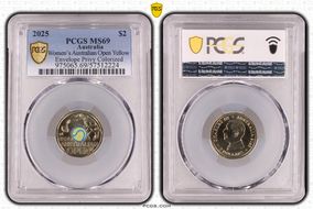 2025 $2 Women’s Australian Open Yellow Envelope Privy Colorized MS69