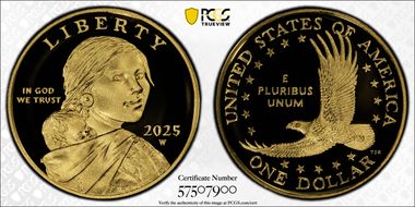 2025-W SAC$1 25th Anniversary .9999 Au First Strike PR70DCAM
