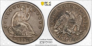 1853-O 50C Arrows and Rays VF35