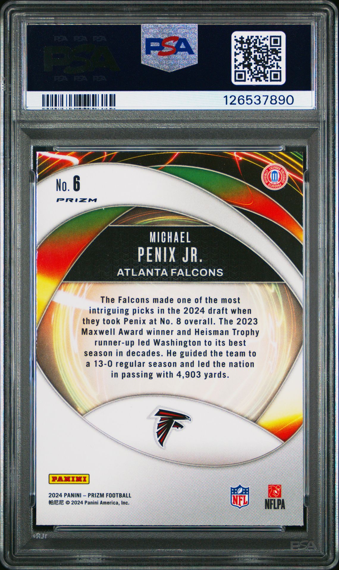 2024 Panini Prizm Portals Michael Penix Jr. #6 (Portals-Green Prizm) Gem Mt 10 back